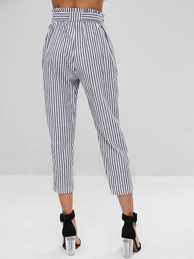 New mid-waist triped cropped pants