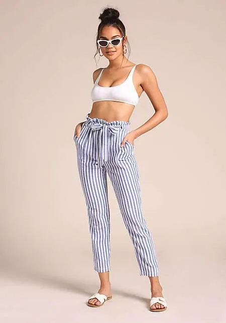 New mid-waist triped cropped pants