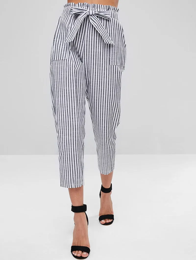 New mid-waist triped cropped pants