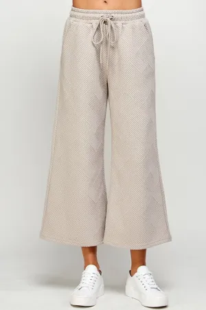 Oatmeal Textured Cropped Wide Pants