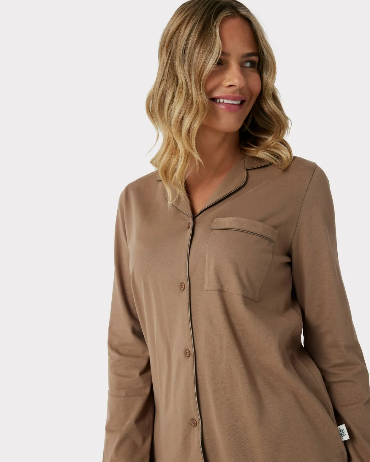 Organic Cotton Button Up Long Pyjama Set - Brown