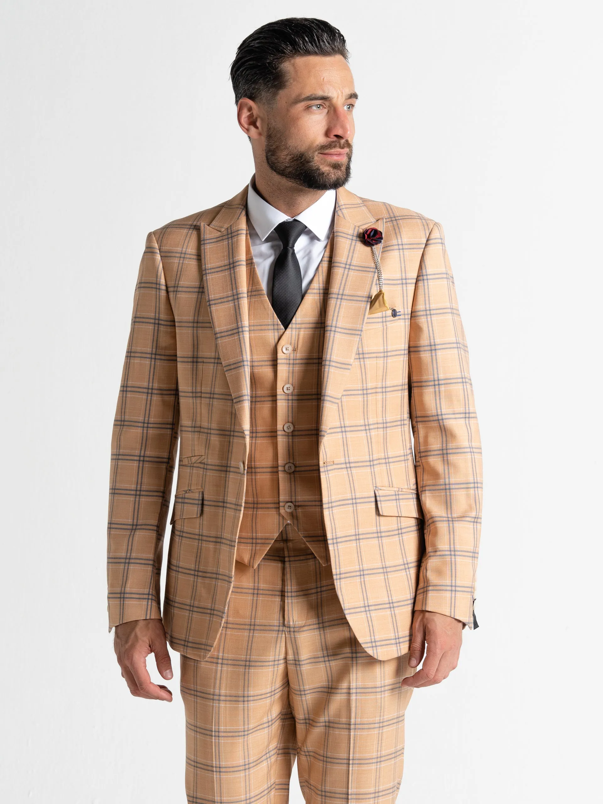 OXFORD SOFT ORANGE WITH NAVY BLUE CHECKS DETAILING