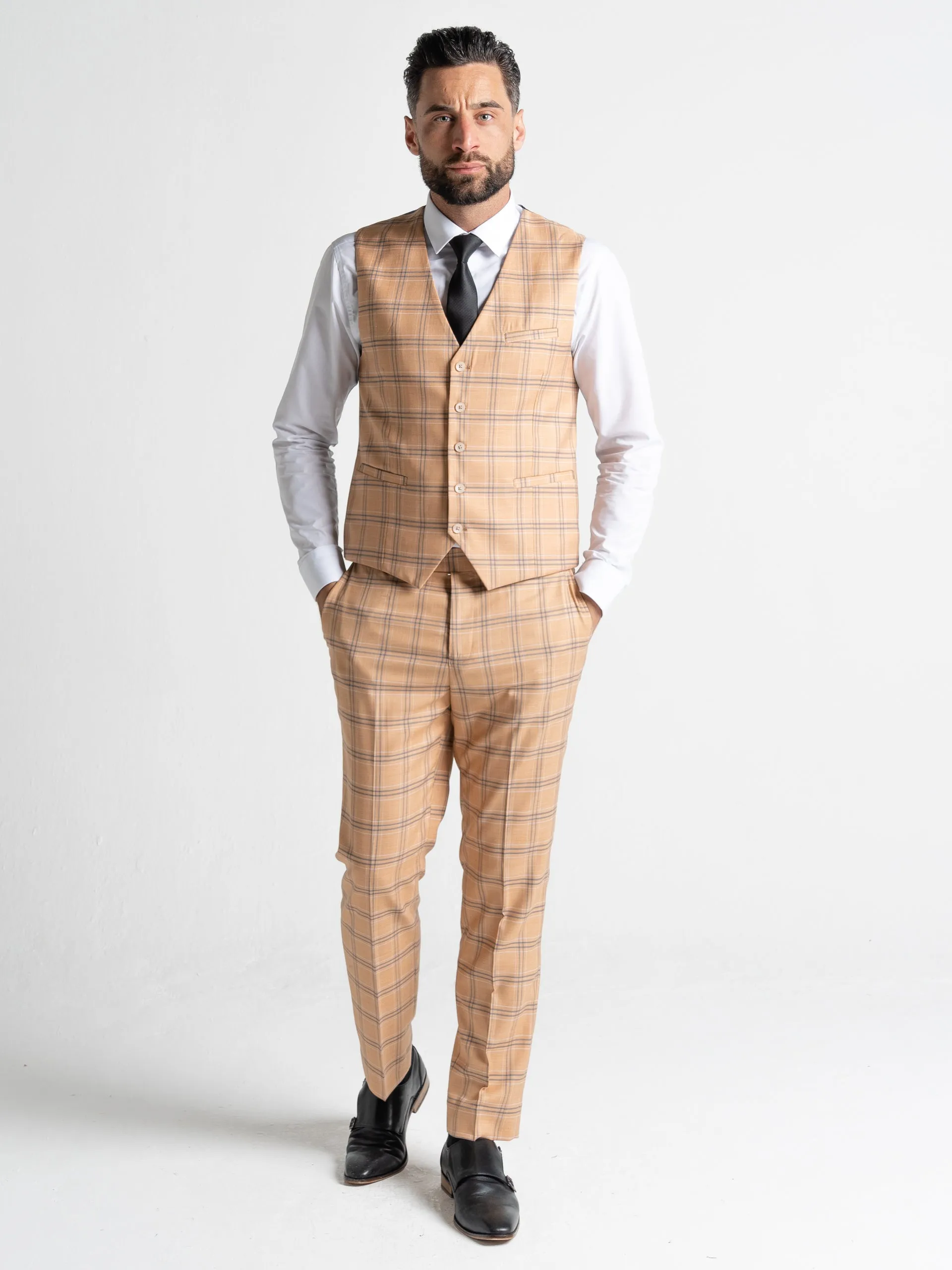 OXFORD SOFT ORANGE WITH NAVY BLUE CHECKS DETAILING