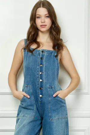 PANTS- Denim Multi Button Fatigue Overall