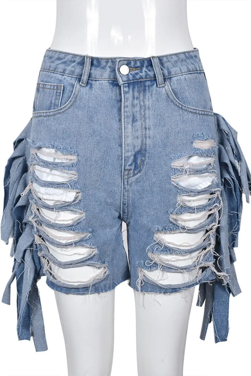 PB328 Ripped Cutout Denim Shorts