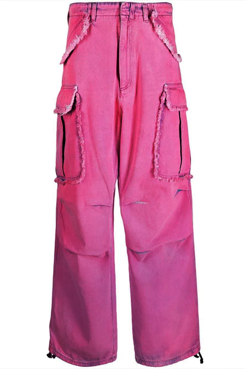 PF0215 Pink Denim Cargo Pants