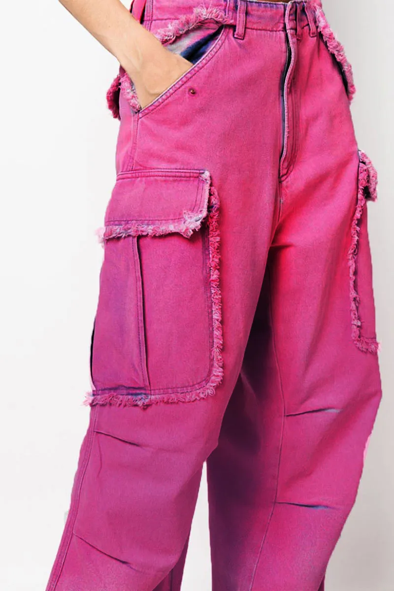 PF0215 Pink Denim Cargo Pants