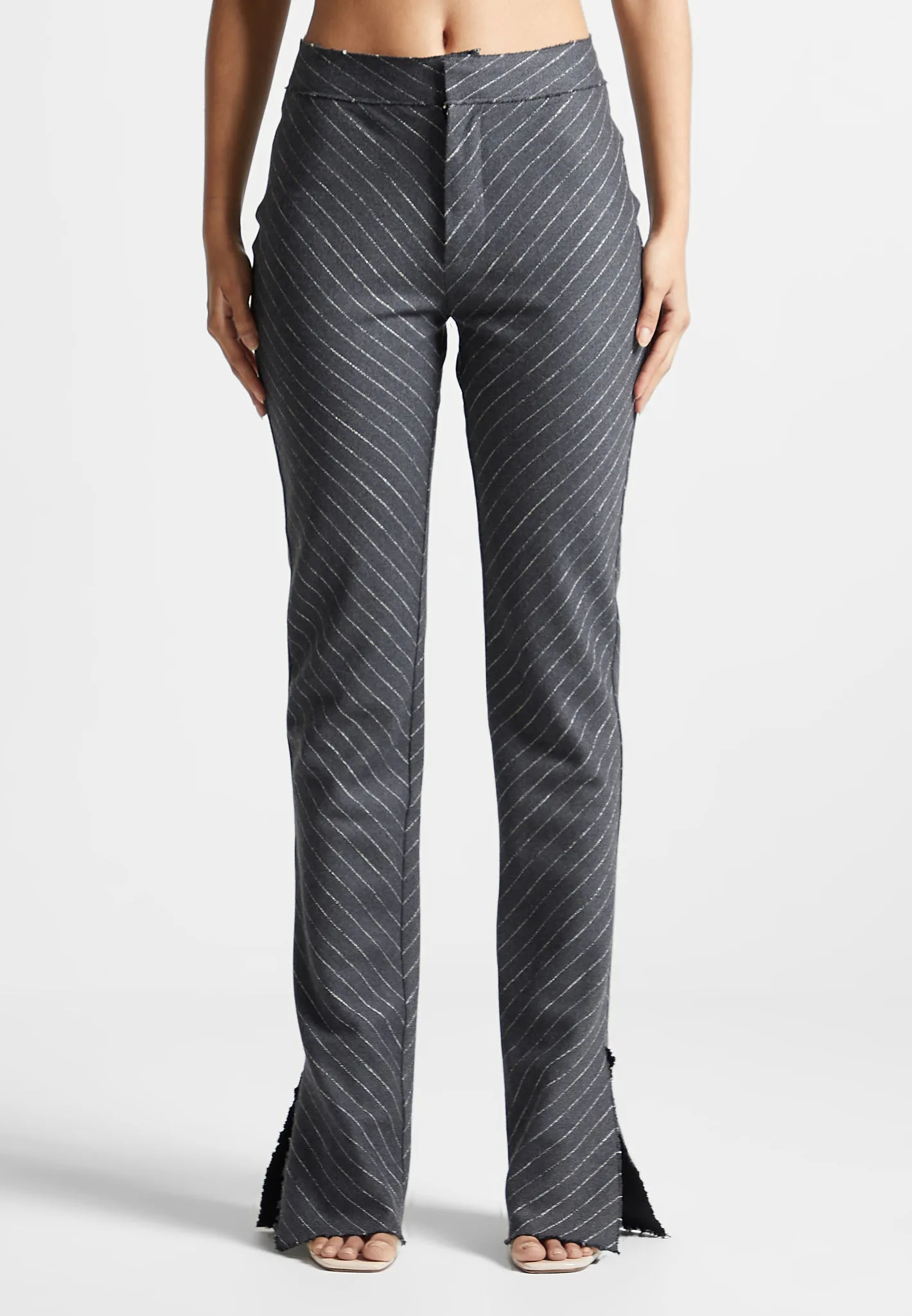 Pinstripe Mini Flared Trousers - Grey