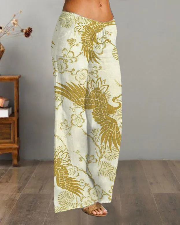 Printed Elastic Low Waist Wide Leg Pants (13 styles)