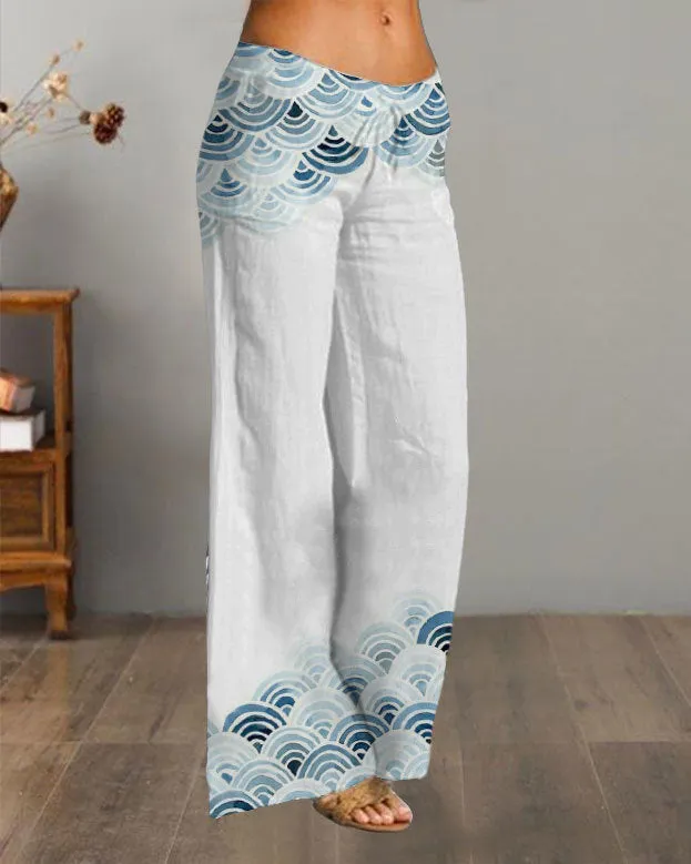 Printed Elastic Low Waist Wide Leg Pants (13 styles)