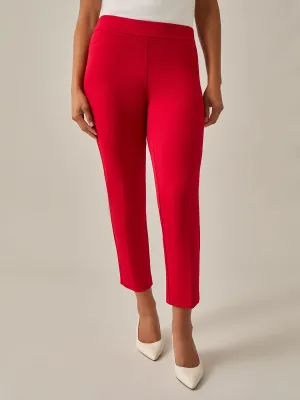 Pull-On Straight Leg Ankle Pants, Crimson