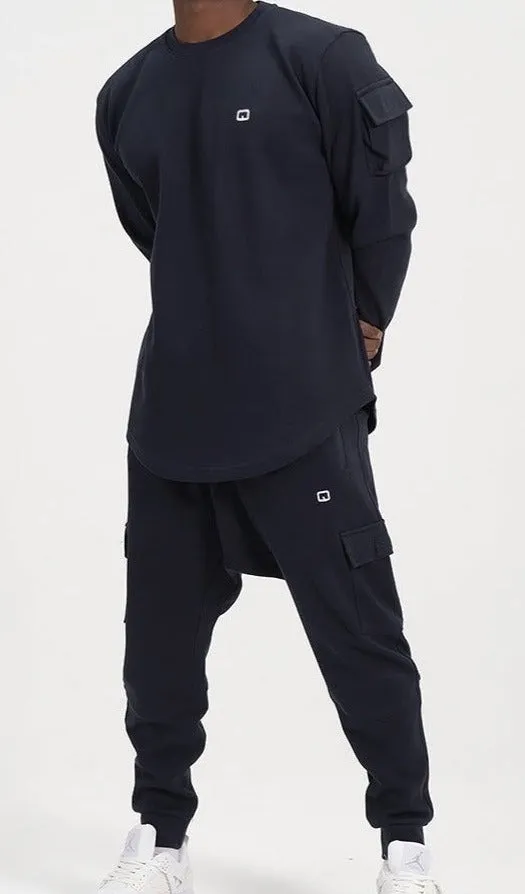 QL Sniper Set Cargo Joggers and Longline Top in Navy Blue