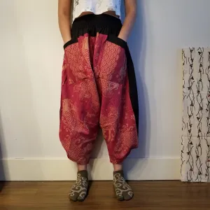 Red Koi Elastic Waist Samurai Pants