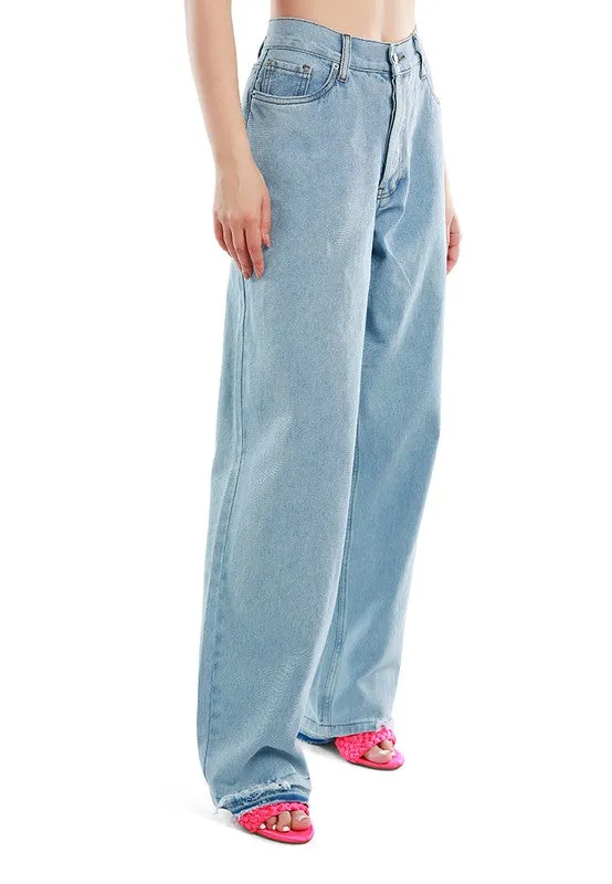 Ripped Wide Leg Denim Trousers