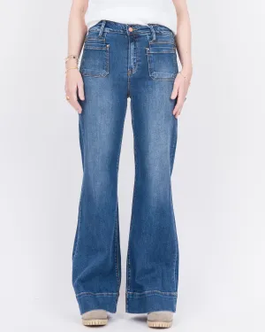 Risen High Rise Wide Flare Patch Pocket Jeans