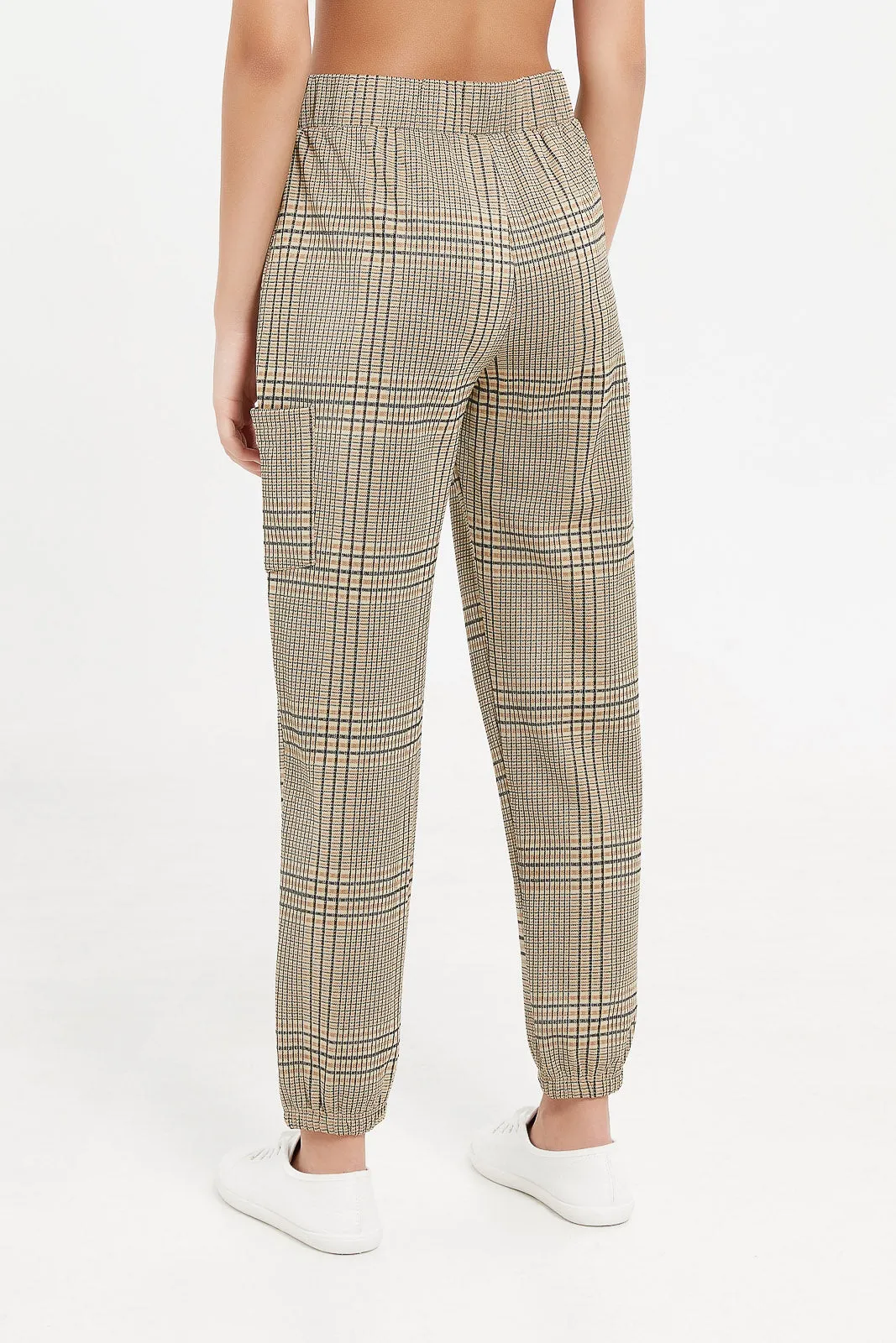 Senior Girls Beige Checkered Trousers