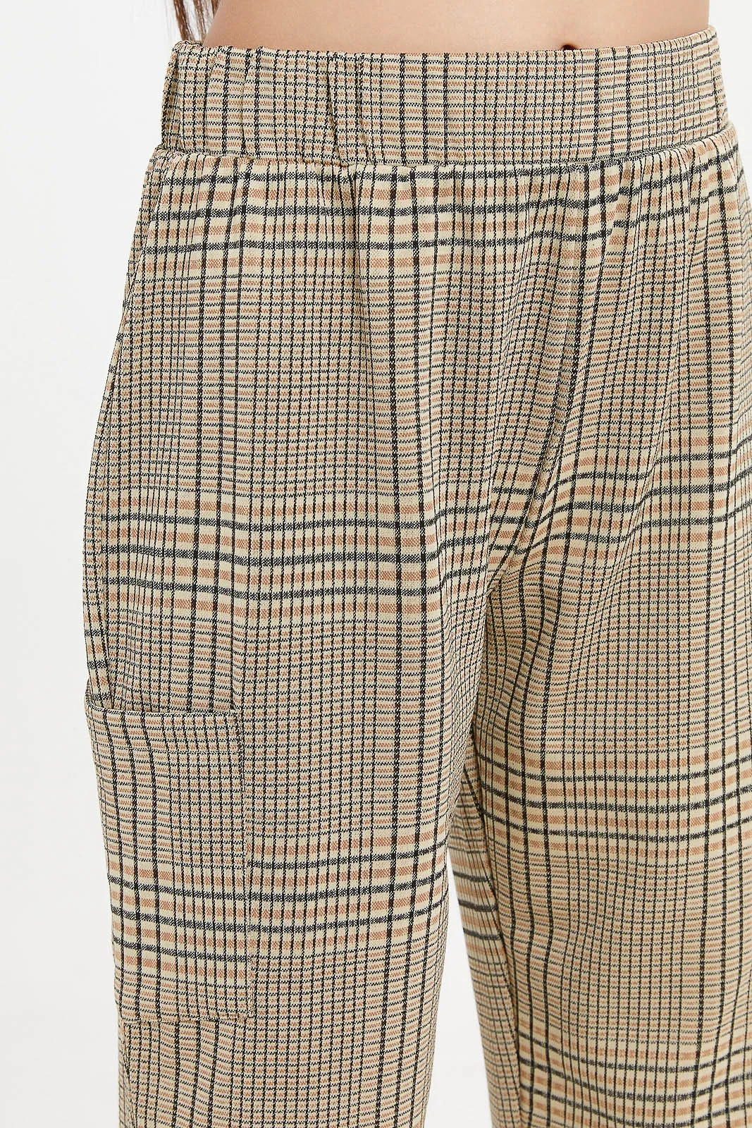 Senior Girls Beige Checkered Trousers