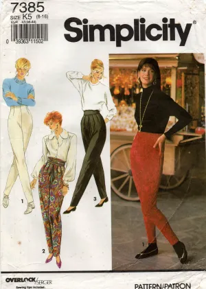 Simplicity 7385 Womens High Waisted Pleated or Stretch Pants 1990s Vintage Sewing Pattern Size 8 - 16 UNCUT Factory Folded