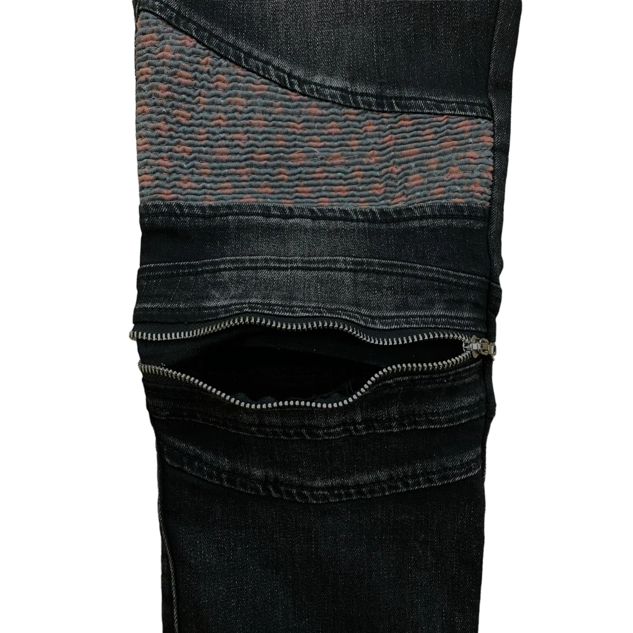 Skinny fit motorcycle stretch denim with pleated knee details