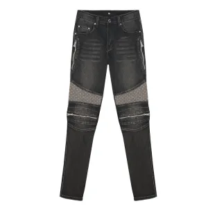 Skinny fit motorcycle stretch denim with pleated knee details