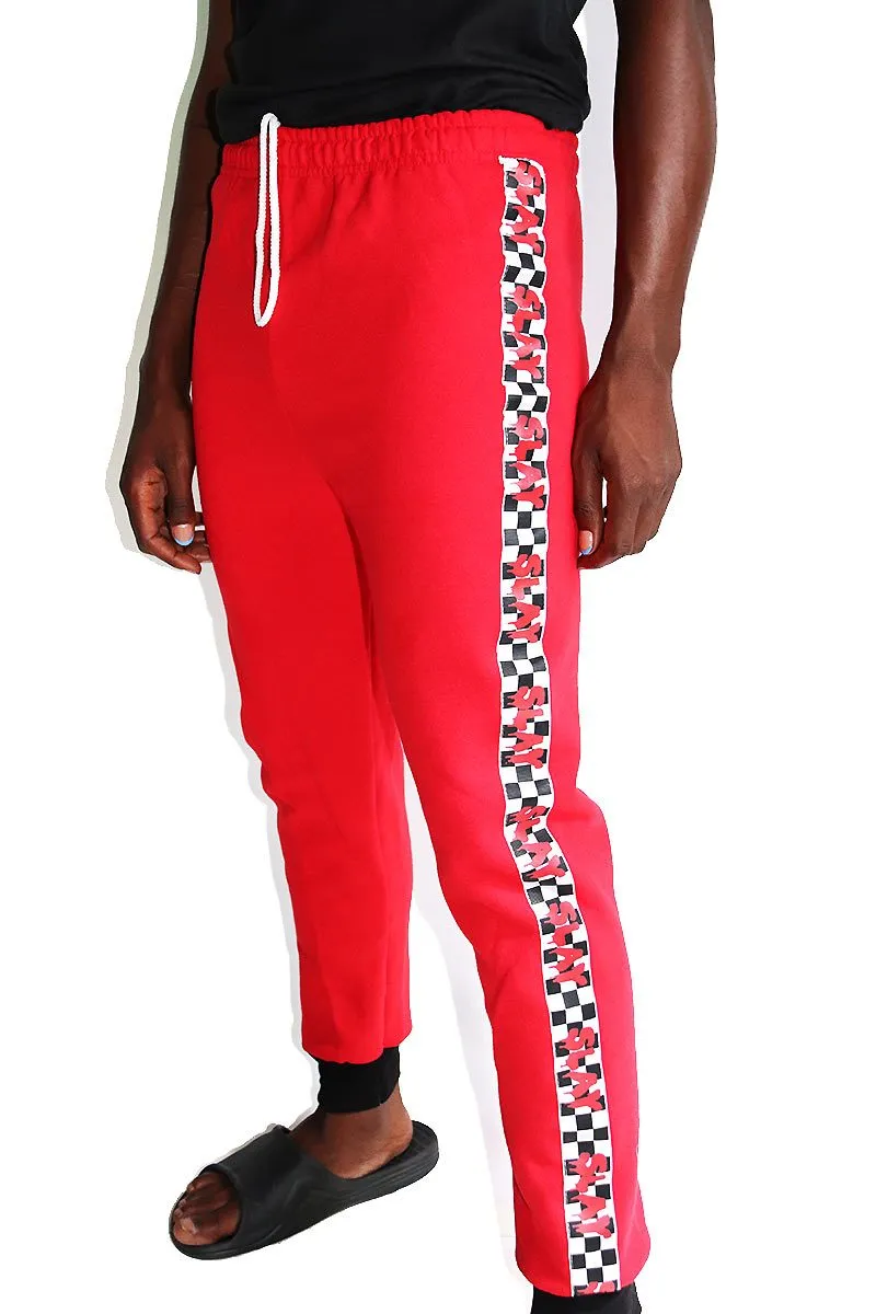 Slay Checkerboard Sweatpants-Red