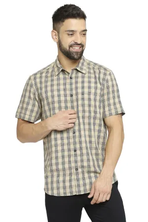 Slim Fit Polyester Viscose Twill Checks Halfsleeves Shirt