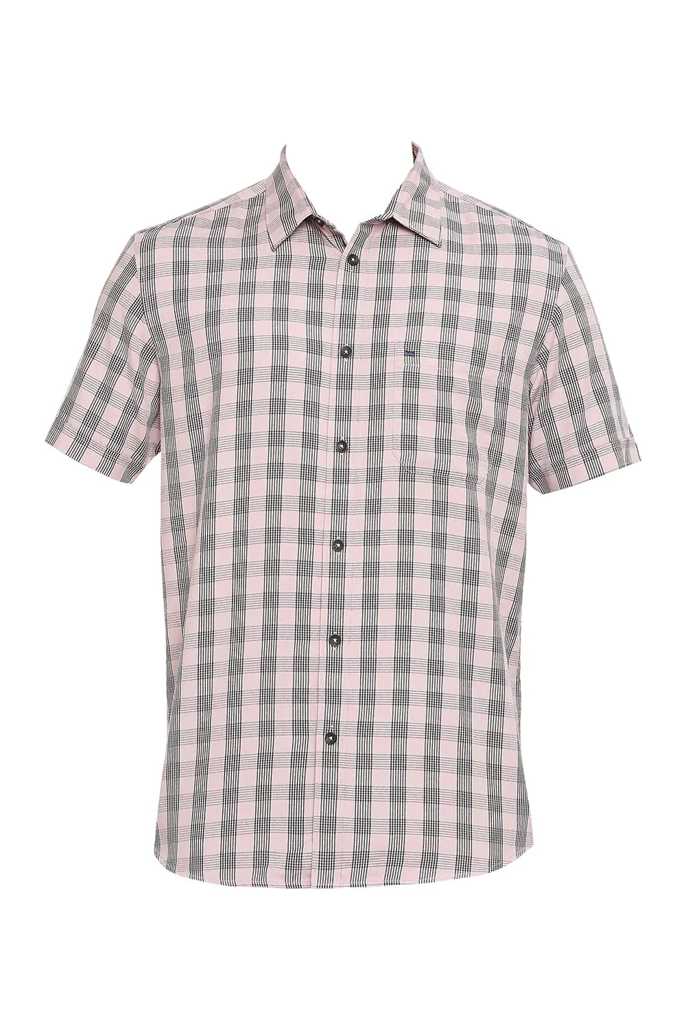 Slim Fit Polyester Viscose Twill Checks Halfsleeves Shirt