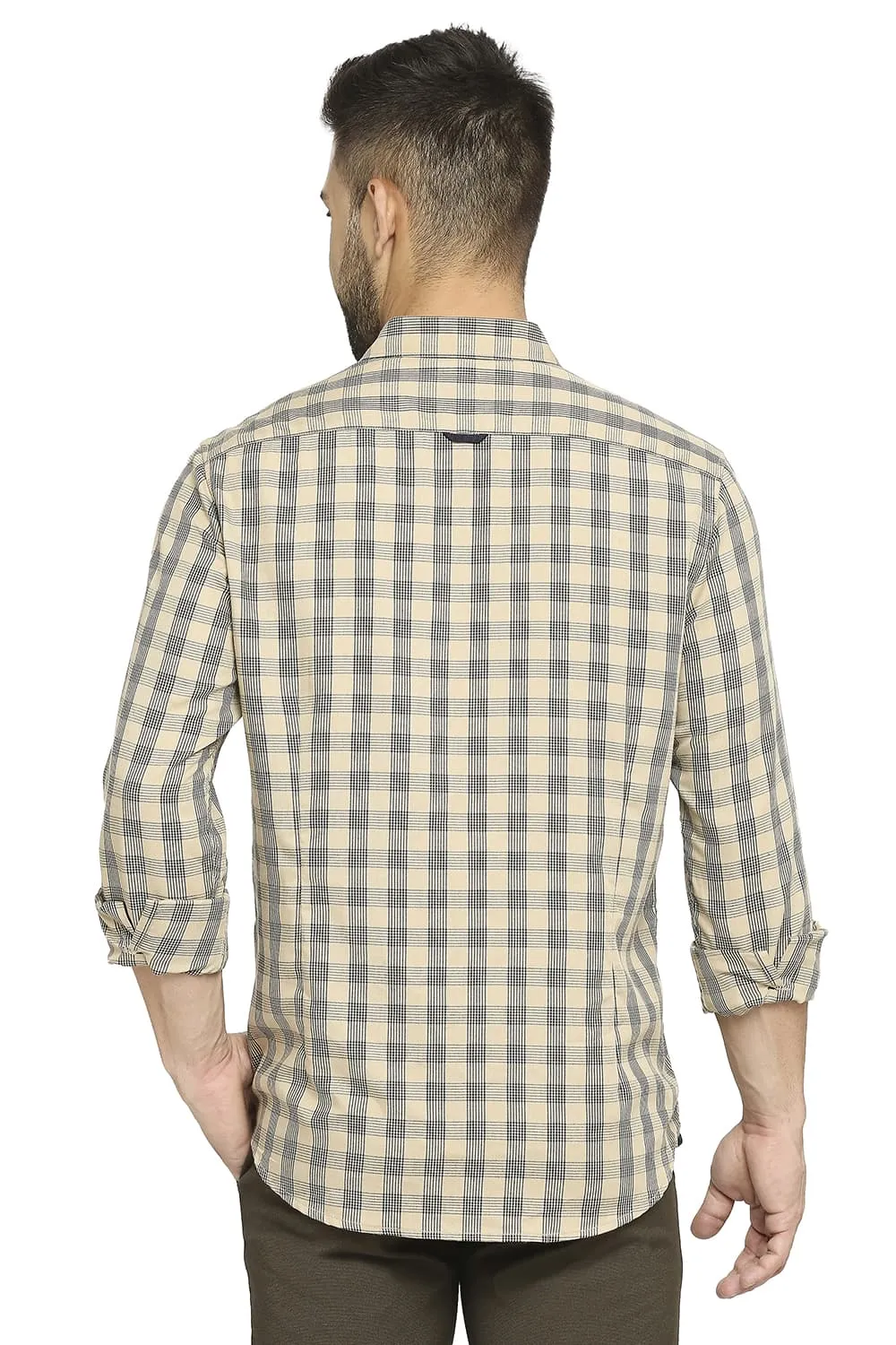 Slim Fit Polyester Viscose Twill Checks Shirt