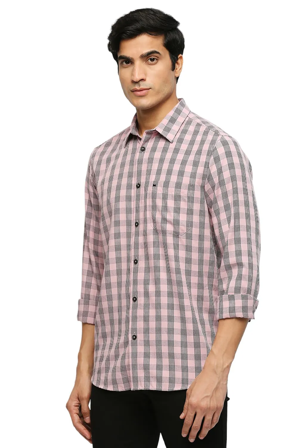 Slim Fit Polyester Viscose Twill Checks Shirt