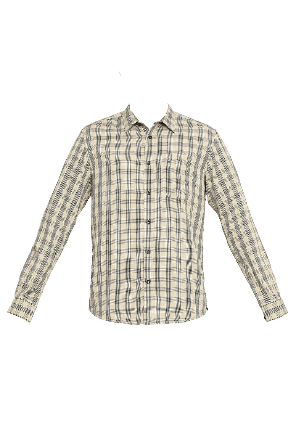 Slim Fit Polyester Viscose Twill Checks Shirt