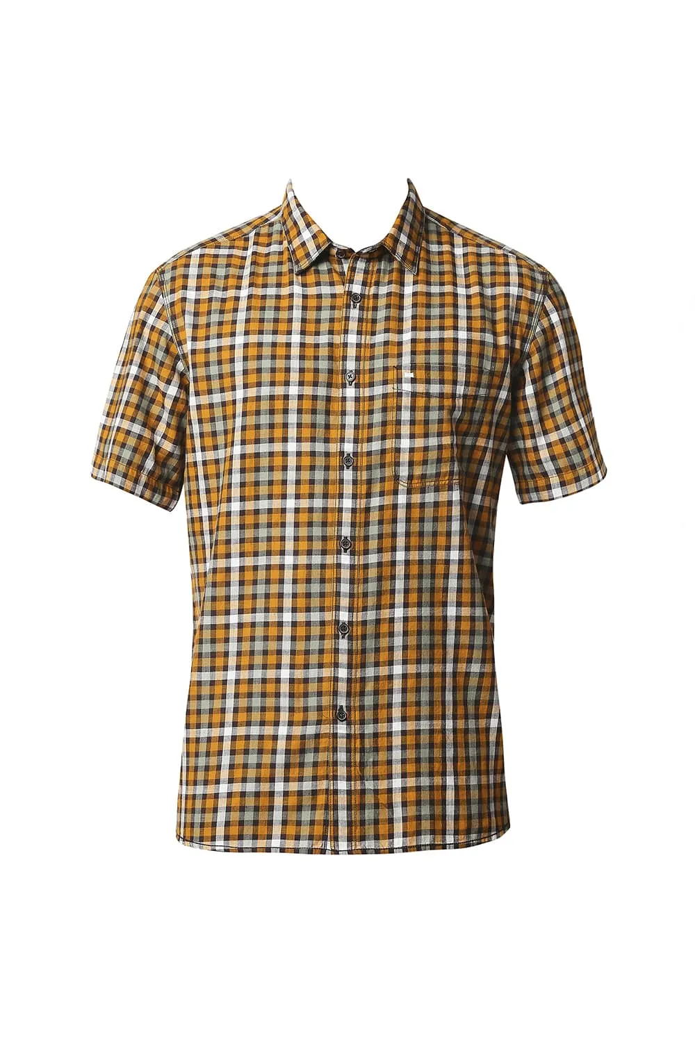 Slim Fit Slub Twill Checks Halfsleeves Shirt