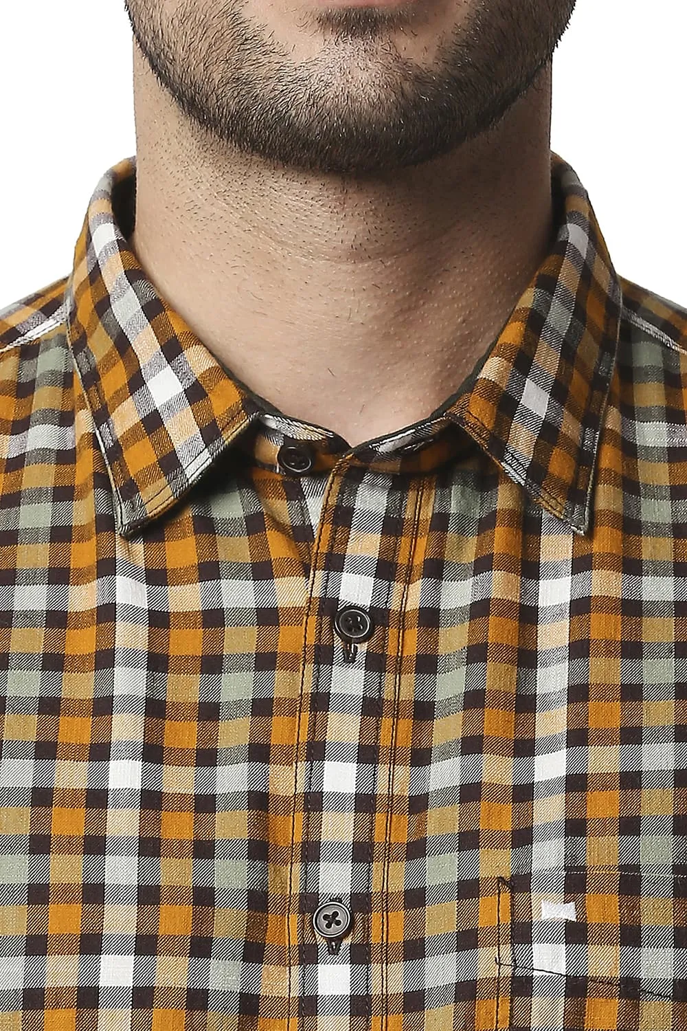 Slim Fit Slub Twill Checks Halfsleeves Shirt