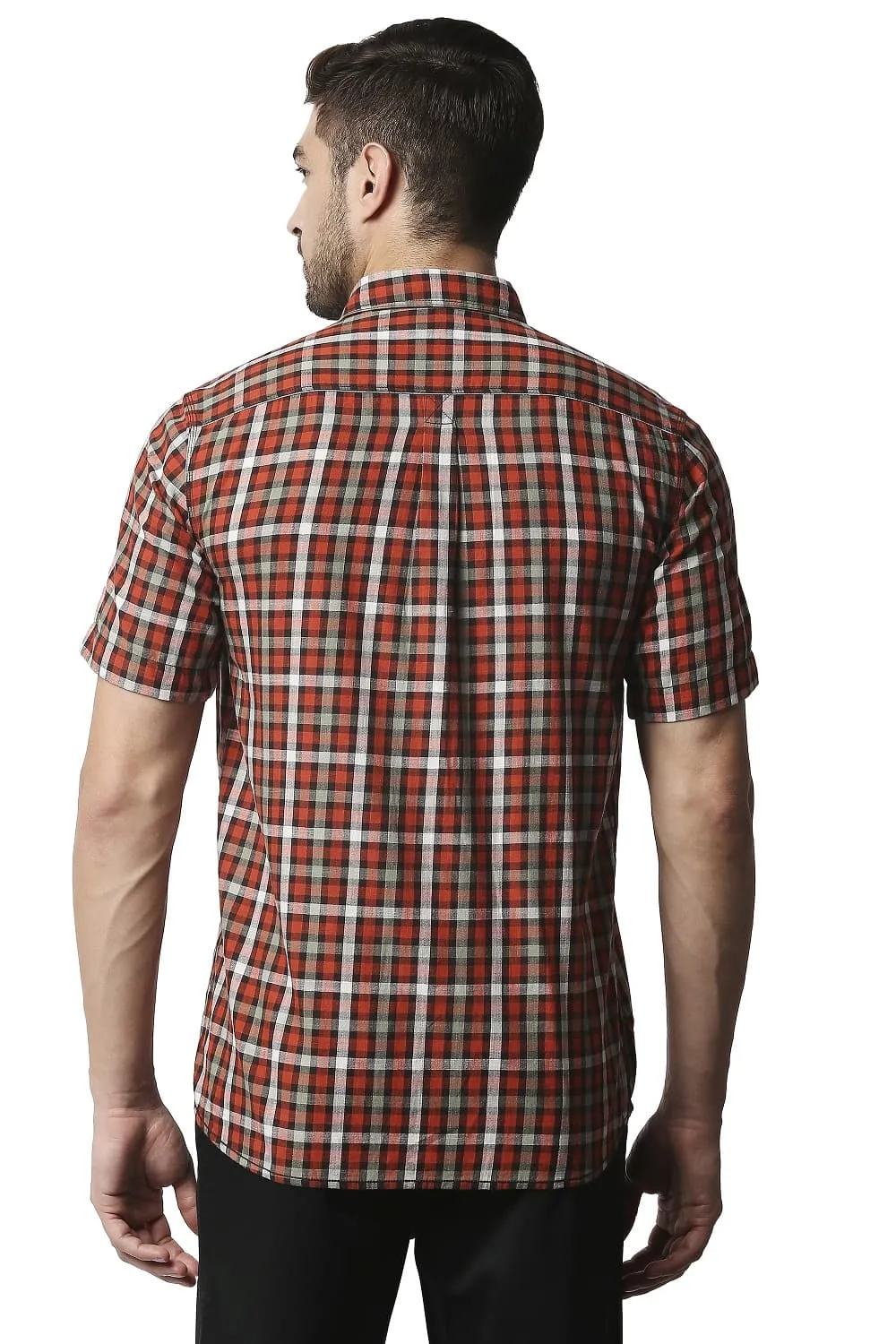 Slim Fit Slub Twill Checks Halfsleeves Shirt