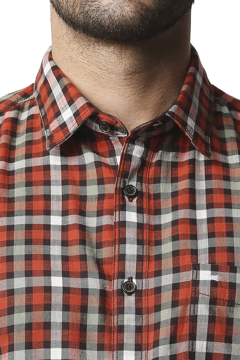 Slim Fit Slub Twill Checks Halfsleeves Shirt