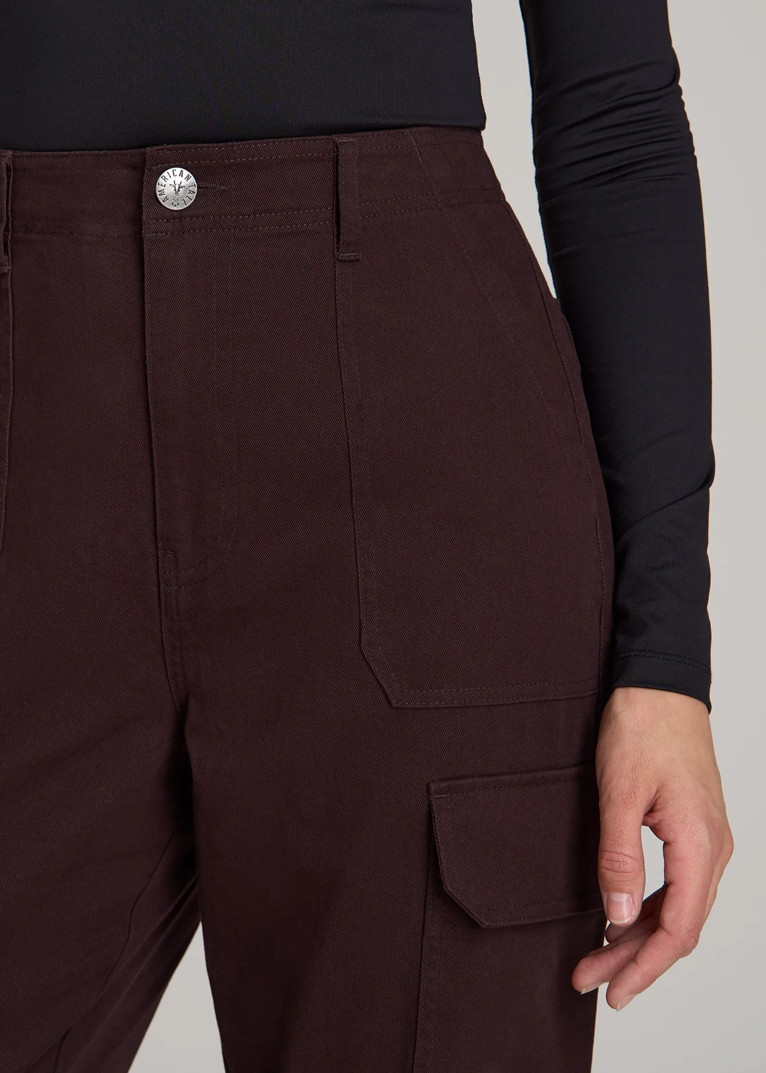 Straight Leg Cargo Chino Pants for Tall Women in Oxblood