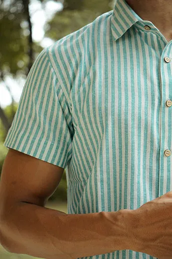 Striped Cotton Linen Slim Fit Shirt