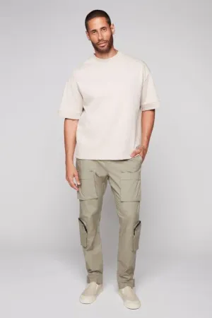 TRAVIS - Utility Cargo Stretch Poplin Pants with Adjustable Hem - Light Olive