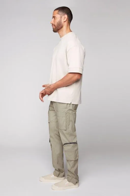 TRAVIS - Utility Cargo Stretch Poplin Pants with Adjustable Hem - Light Olive