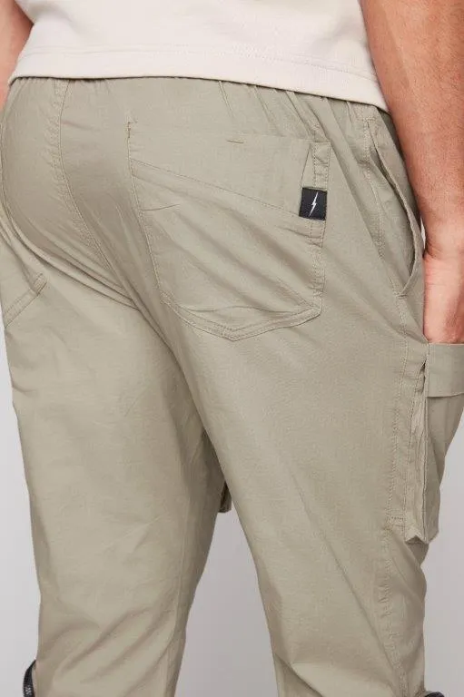 TRAVIS - Utility Cargo Stretch Poplin Pants with Adjustable Hem - Light Olive