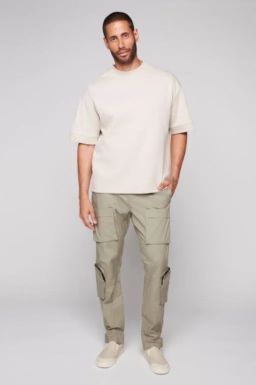 TRAVIS - Utility Cargo Stretch Poplin Pants with Adjustable Hem - Light Olive