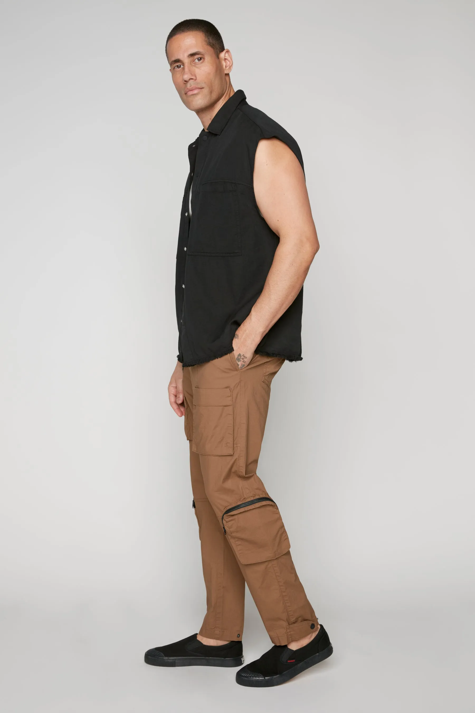 TRAVIS - Utility Cargo Stretch Poplin Pants with Adjustable Hem - Tobacco