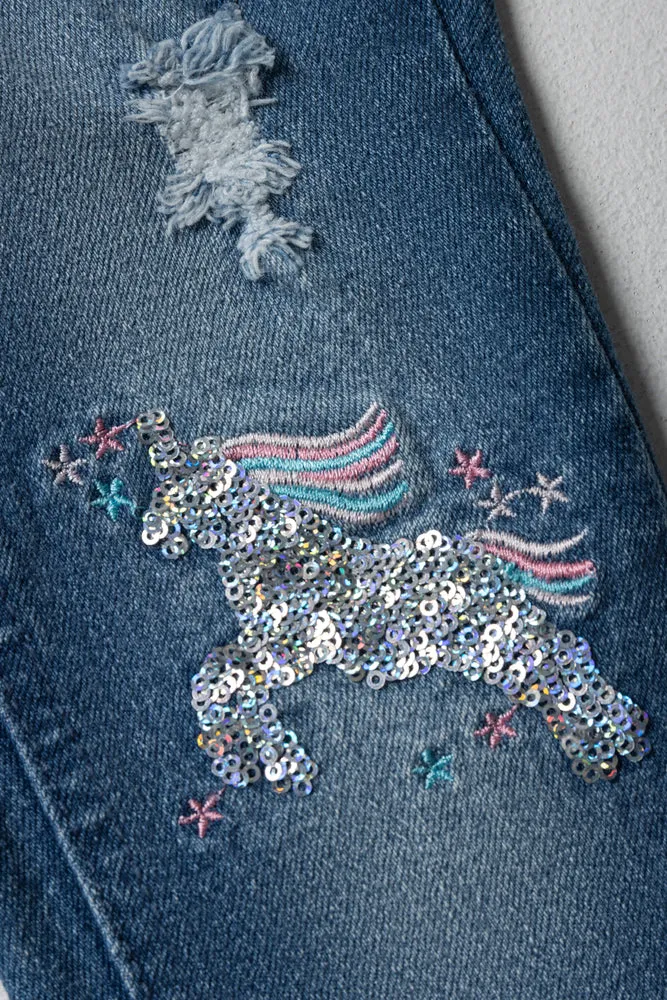 Unicorn Sequin Skinny Denim Jeans Blue