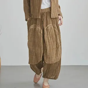 Vintage Linen Pants High Waist Palazzo Cropped Pants for Women