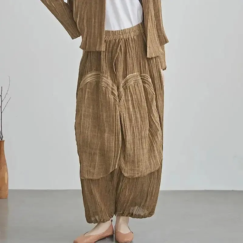 Vintage Linen Pants High Waist Palazzo Cropped Pants for Women