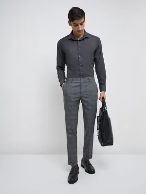 WES Formals Grey Checks Print Carrot-Fit Mid-Rise Trousers