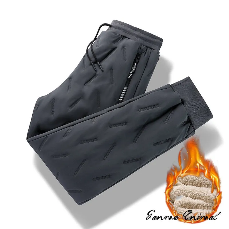 Winter Zip Pockets Thicken Fleece Sweatpants Joggers Water Proof Thermal Trousers