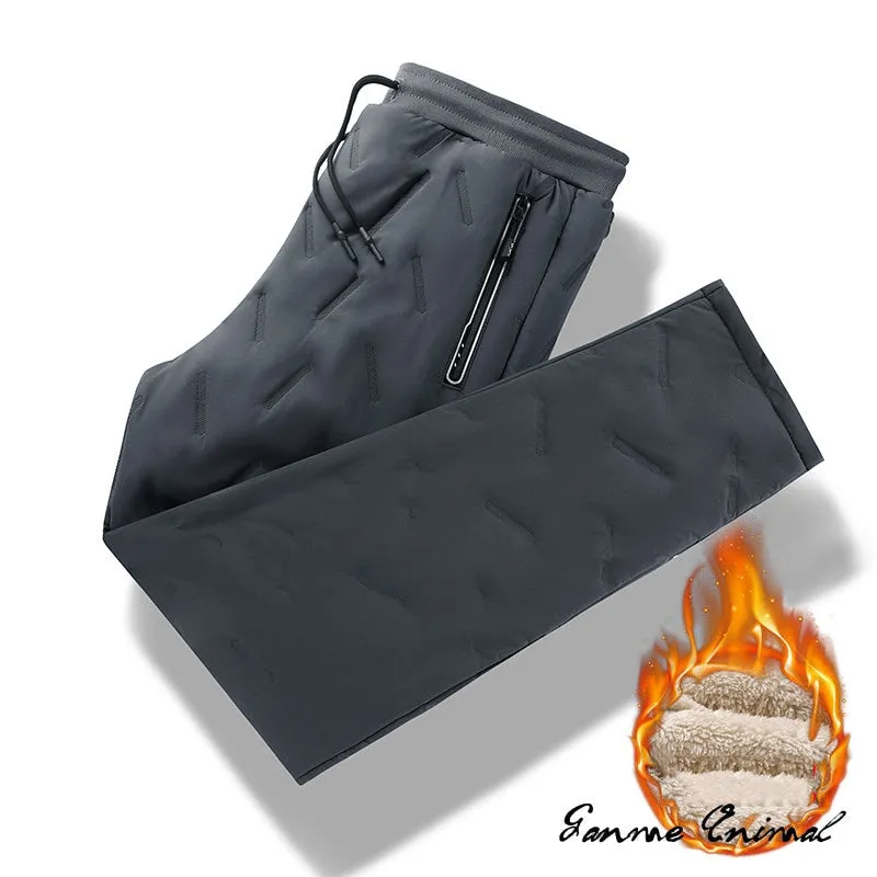 Winter Zip Pockets Thicken Fleece Sweatpants Joggers Water Proof Thermal Trousers