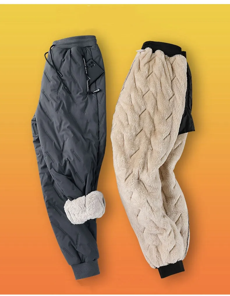 Winter Zip Pockets Thicken Fleece Sweatpants Joggers Water Proof Thermal Trousers