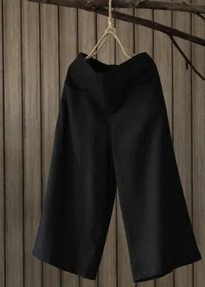 Women Vintage Solid Elastic Waist Wide Leg Pants with Pockets