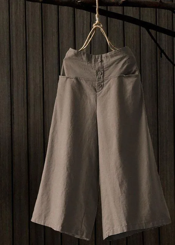 Women Vintage Solid Elastic Waist Wide Leg Pants with Pockets